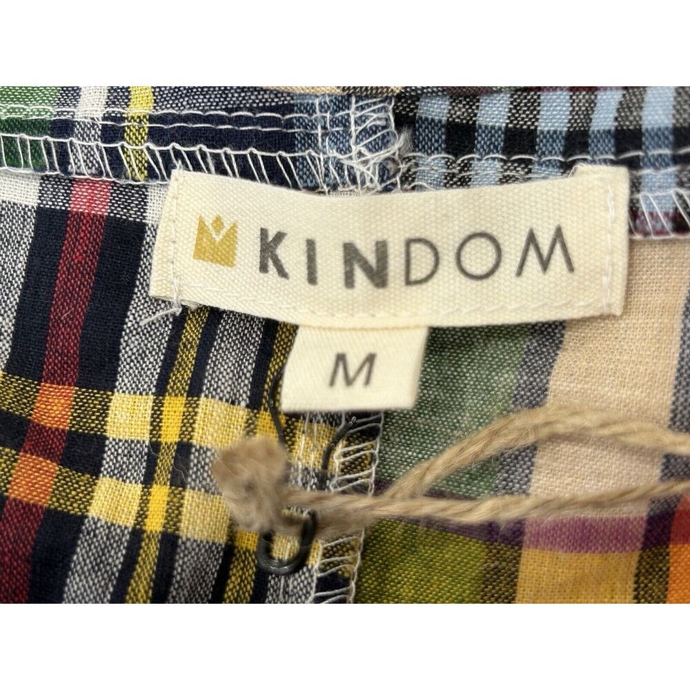 Kindom Madras Patchwork Embroidered Dress Size M Multicolor Pockets Cottagecore - Picture 5 of 8